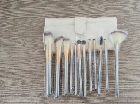Persian makeup brush set with champagne handles and rice white bristles in 12, 18 or 24 piece options