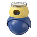 Morandi yellow and blue owl-shaped plastic tumbler cat puzzle feeder for self-service food dispensing