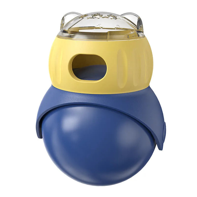 Morandi yellow and blue owl-shaped plastic tumbler cat puzzle feeder for self-service food dispensing