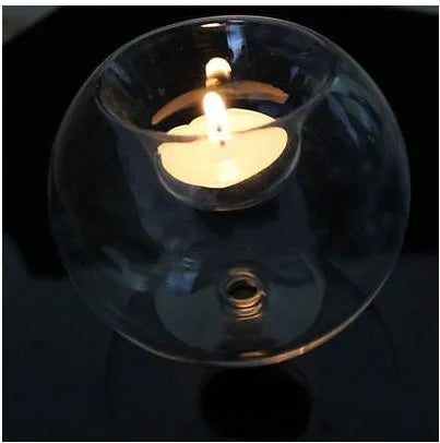 Handmade European hollow glass spherical candle holder in three size options
