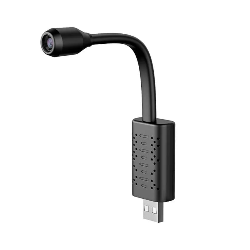 Black V380 wireless USB HD security camera on a white background