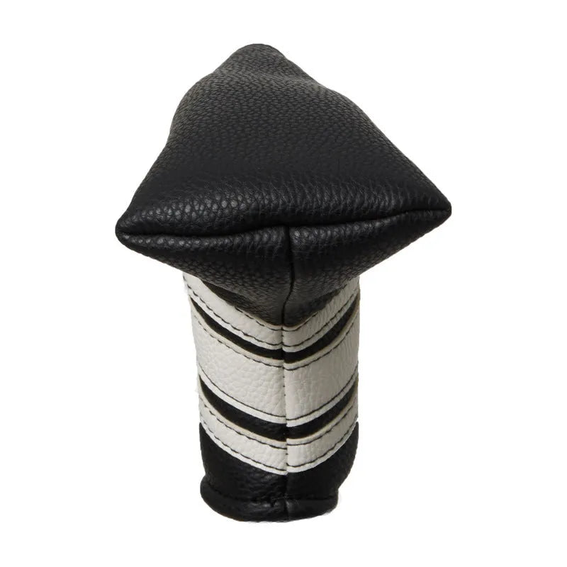 Black PU leather golf putter head cover showing push rod sleeve design