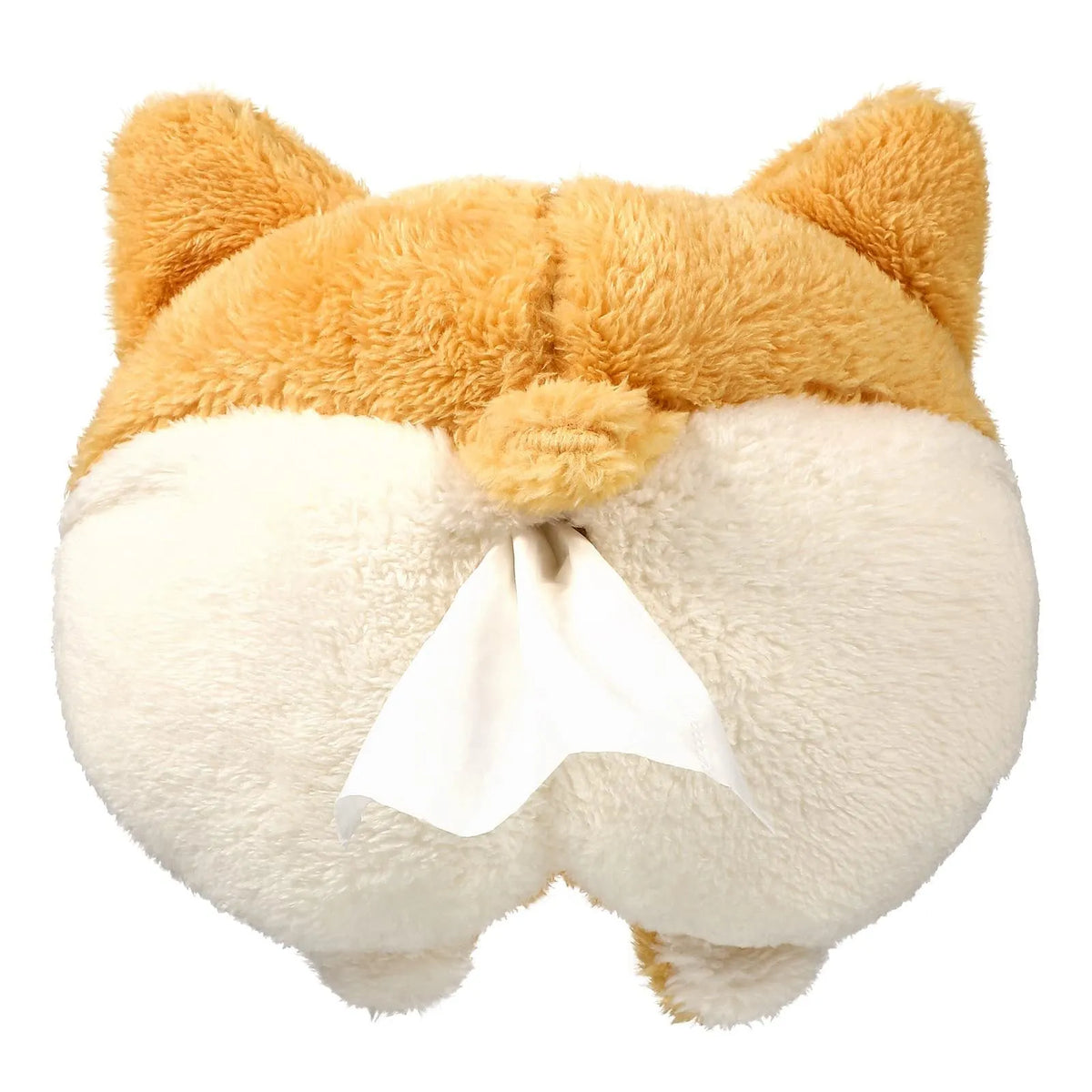 Yellow corgi butt shaped soft polyester car tissue box cover hanging on a sun visor.