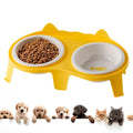 Ceramic cat bowl set on ABS stand with hook, in blue, pink, white or yellow