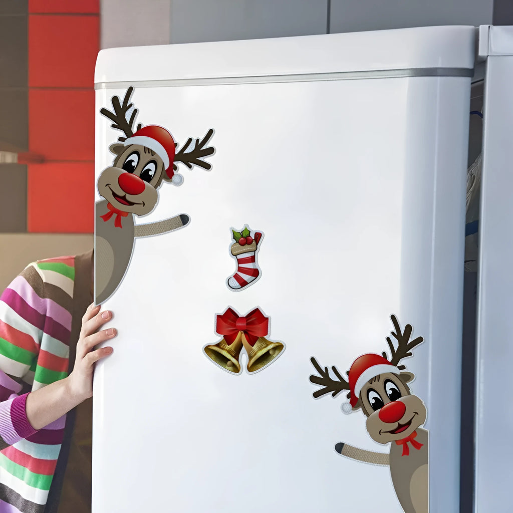 Set of magnetic Christmas car bumper stickers with a reflective luminous elk and bells cartoon design