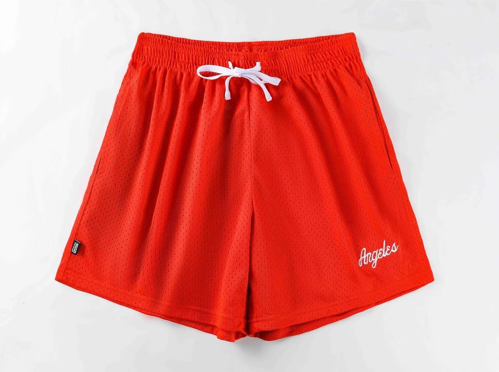 Men's black double-layer mesh sport shorts on a white background