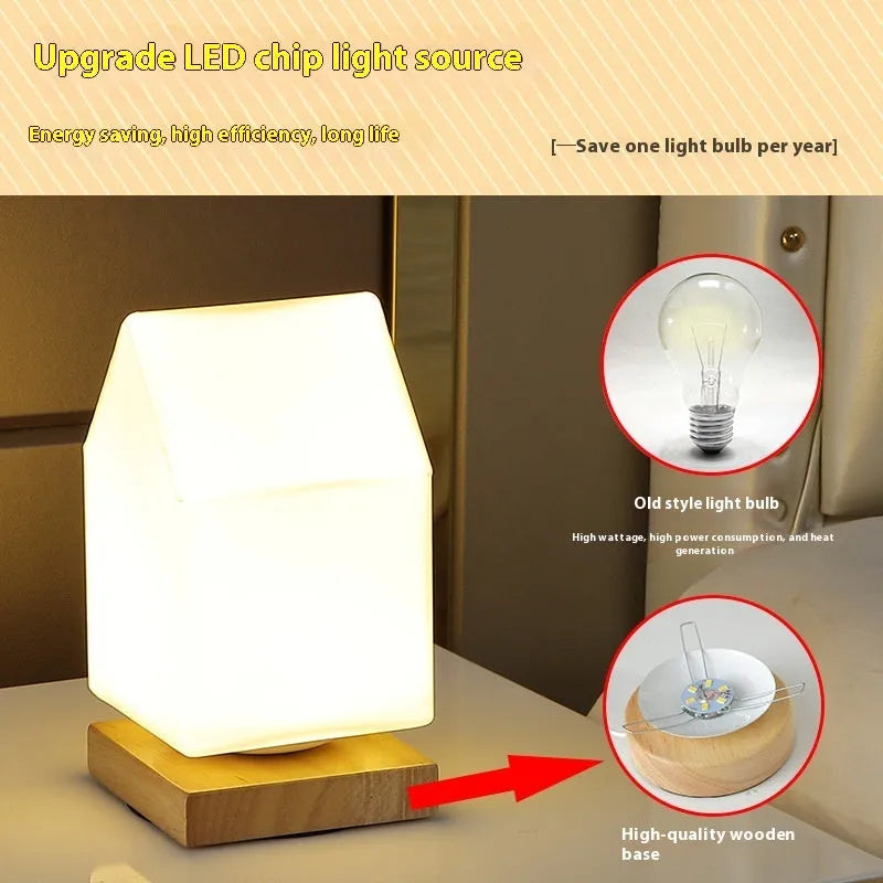 Nordic solid wood USB table lamp in white with touch dimming
