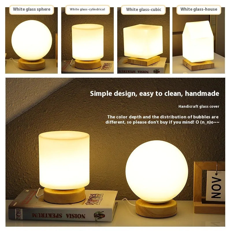 Nordic solid wood USB table lamp in white with touch dimming