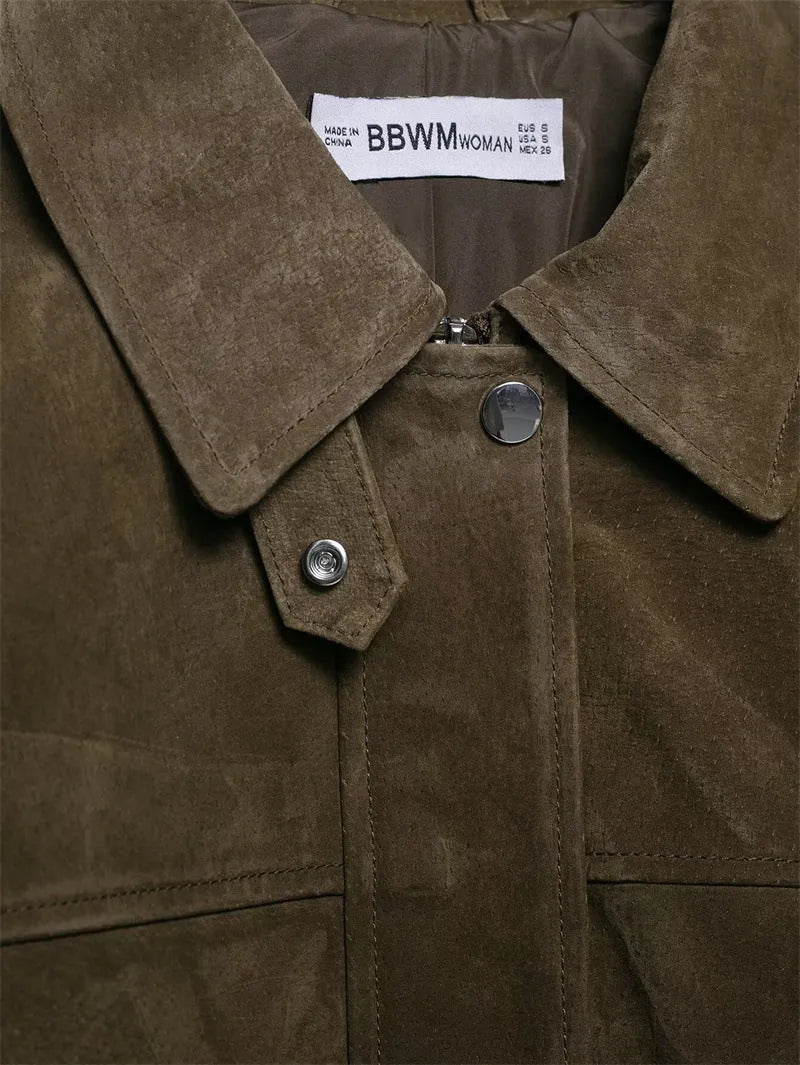 Women's casual jacket in picture colour with Japanese Korean styling and medium thickness PU construction