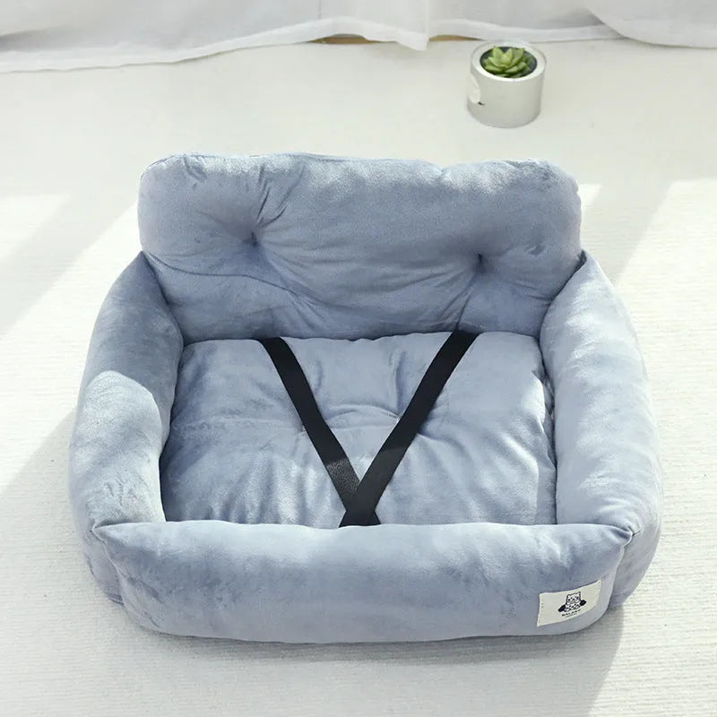 Gray and Blue Plaid cloth dog car bed nest for pet travel on vehicle seat