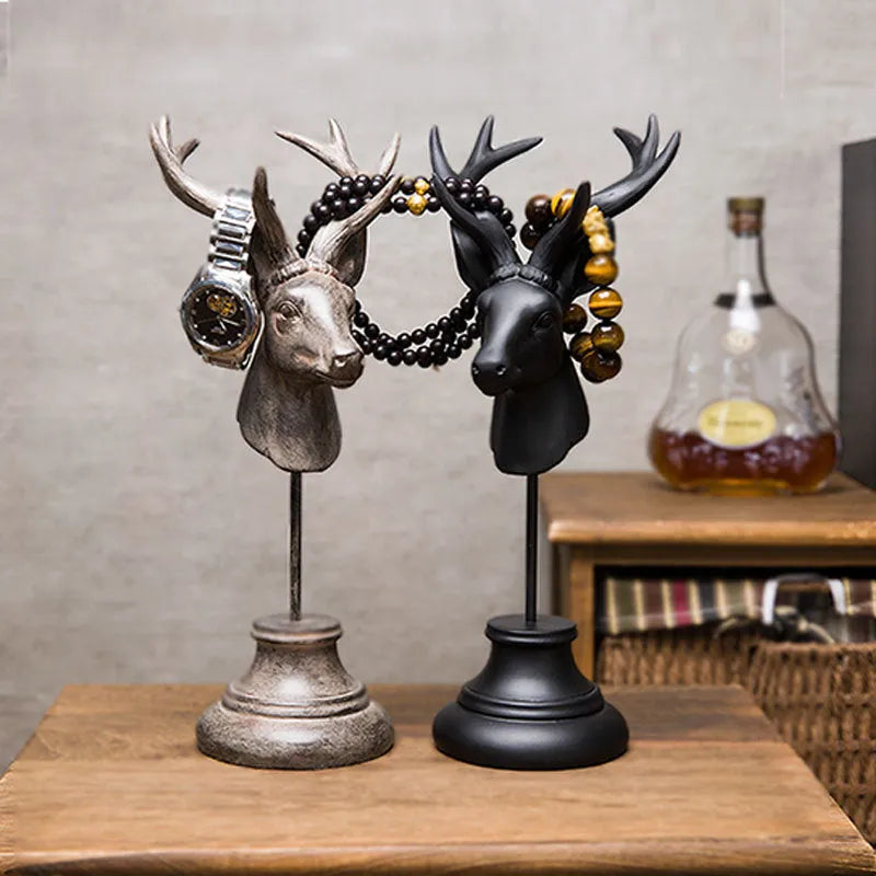 Tall natural resin animal sculpture decoration in black, white, or wood colour finish, 32cm high.