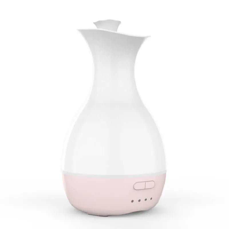 White or pink ultrasonic aromatherapy vase humidifier with colourful night light and essential oil diffuser
