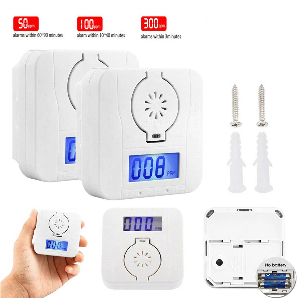 White wall-mounted wireless carbon monoxide alarm for kitchen and living room safety