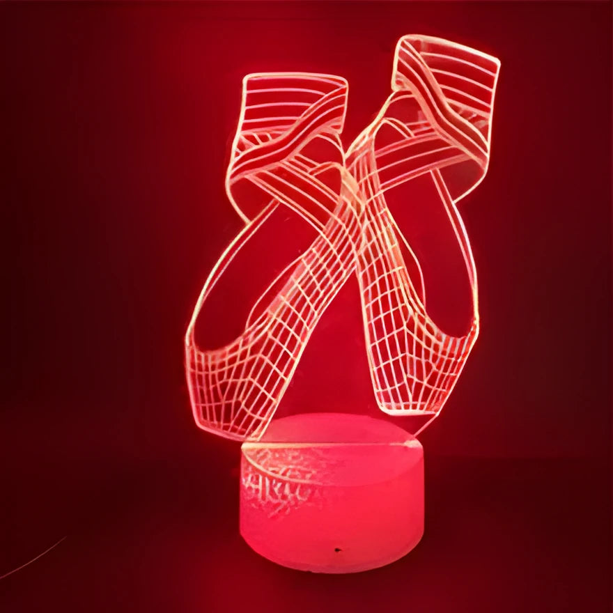 Ballet shoes 3D acrylic LED night light with remote control on wooden surface