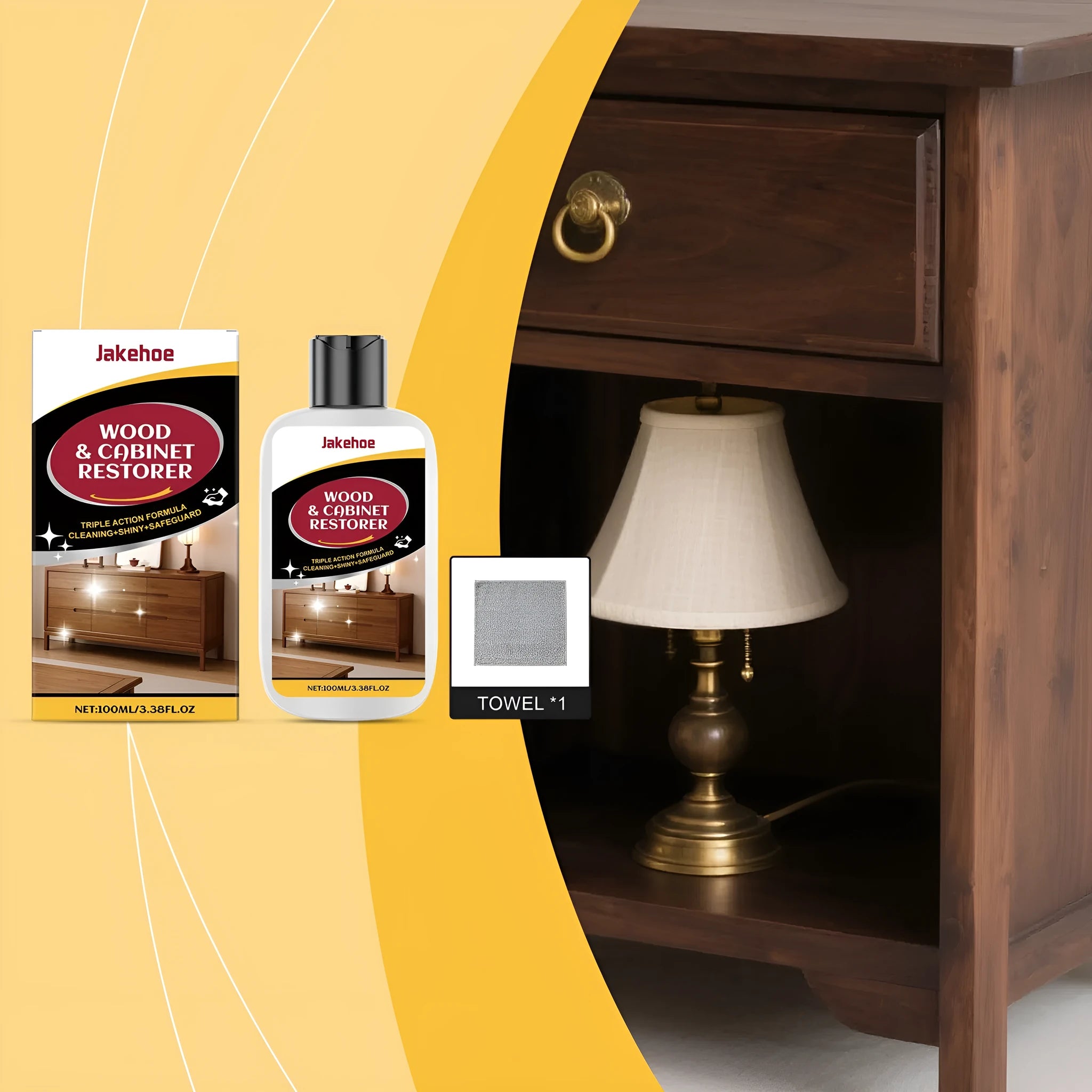 Wooden furniture scratch care agent bottle with microfibre towel for surface maintenance
