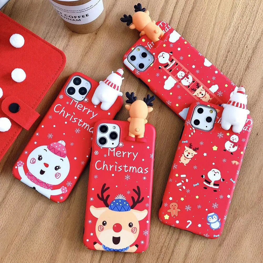 Christmas-themed silicone back cover phone case for iPhone models on white background