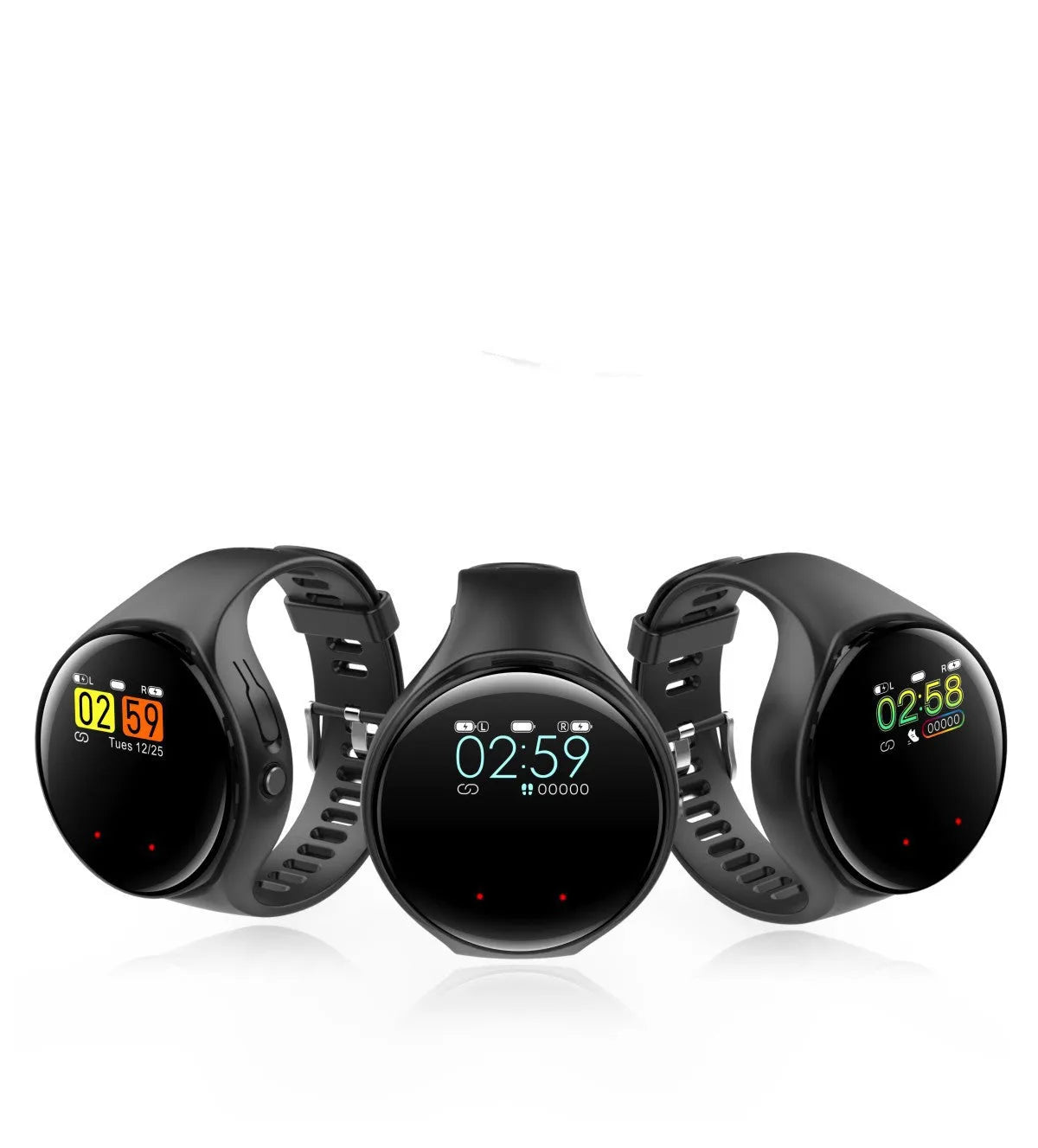 Black detachable smart bracelet and Bluetooth headset combo with colour screen.