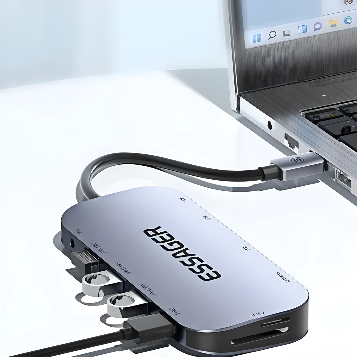 11-in-1 Type-C expansion dock with gigabit network port and 20cm cable separator
