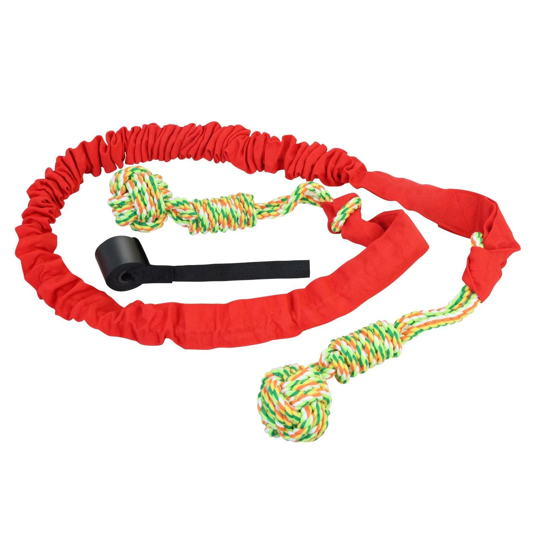 Cotton rope dog tug of war toy in black, grey, or red colours for interactive play
