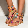 Ethnic style beaded petal sandals with Roman shoe design and artificial PU upper in suede colour