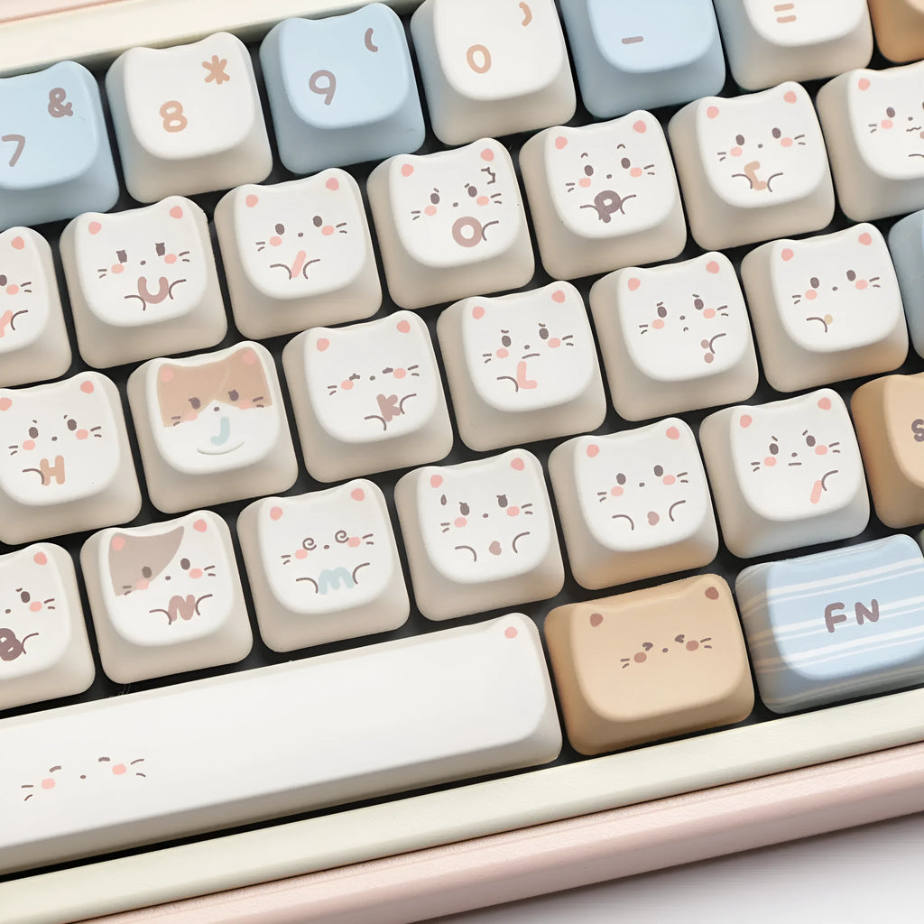 High Sea Salt Cat PBT sublimation keycap set with March Past space and 7u supplementary keys