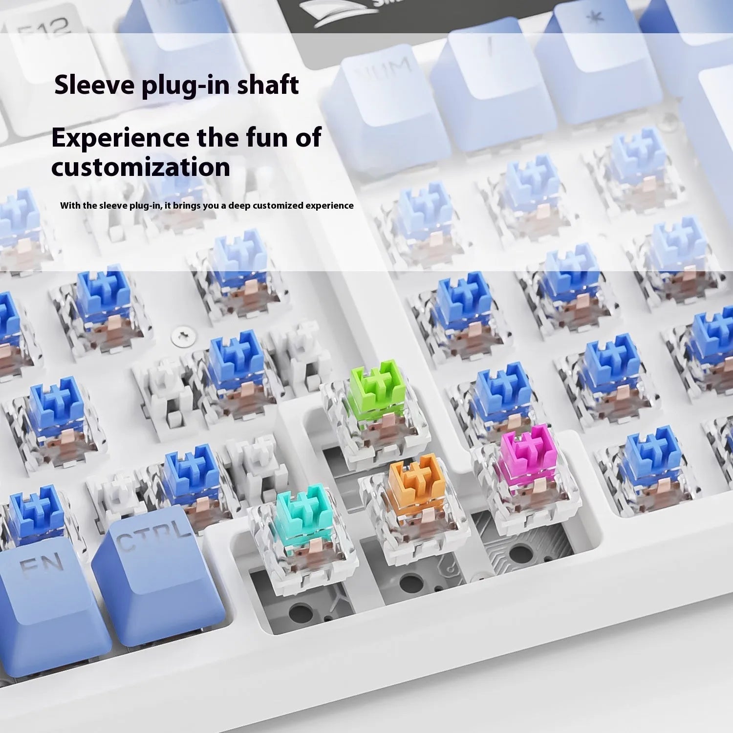 SK15 wired mechanical keyboard with central control knob in black, orange, or blue colour options