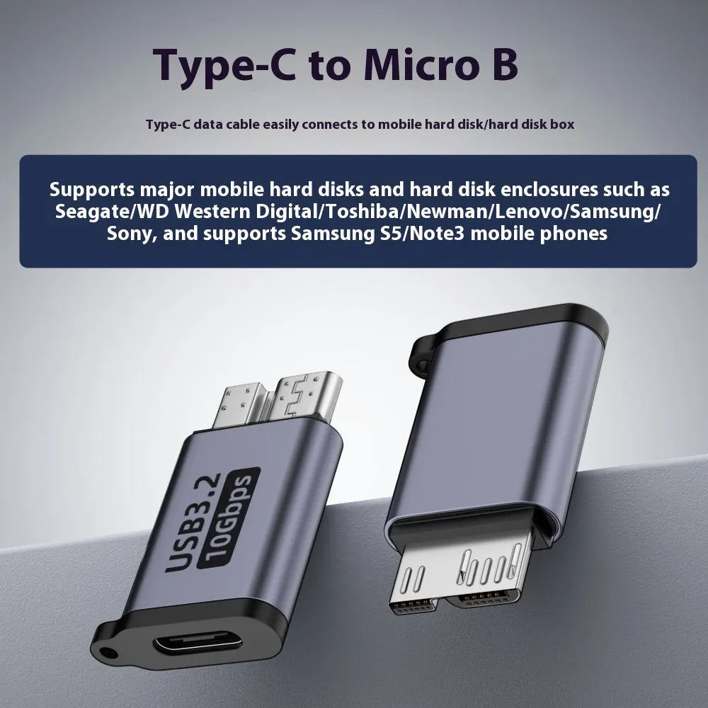 Close-up of a USB A Male to Micro B Female adapter on a white background.