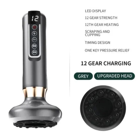 Green electric vacuum cupping and gua sha massager device with USB cable.