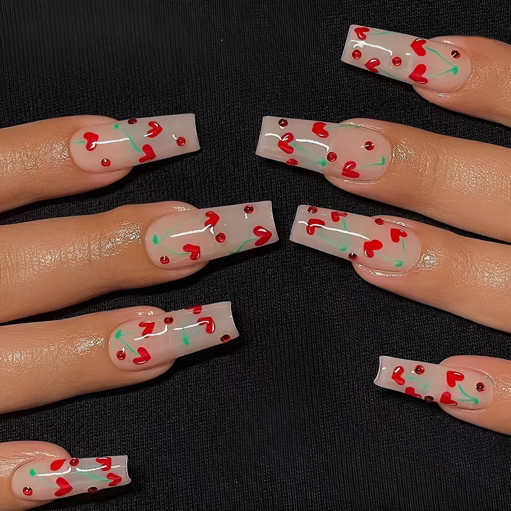 French-style red diamond cherry nail art decals with wearable armour-style construction