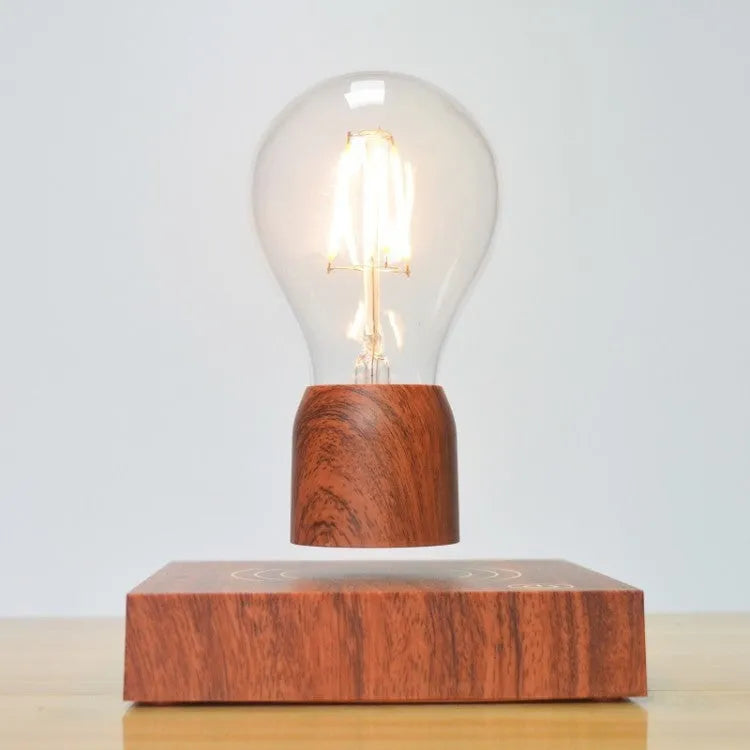 Magnetic levitation floating bulb on imitation wood base with glass enclosure and ABS construction