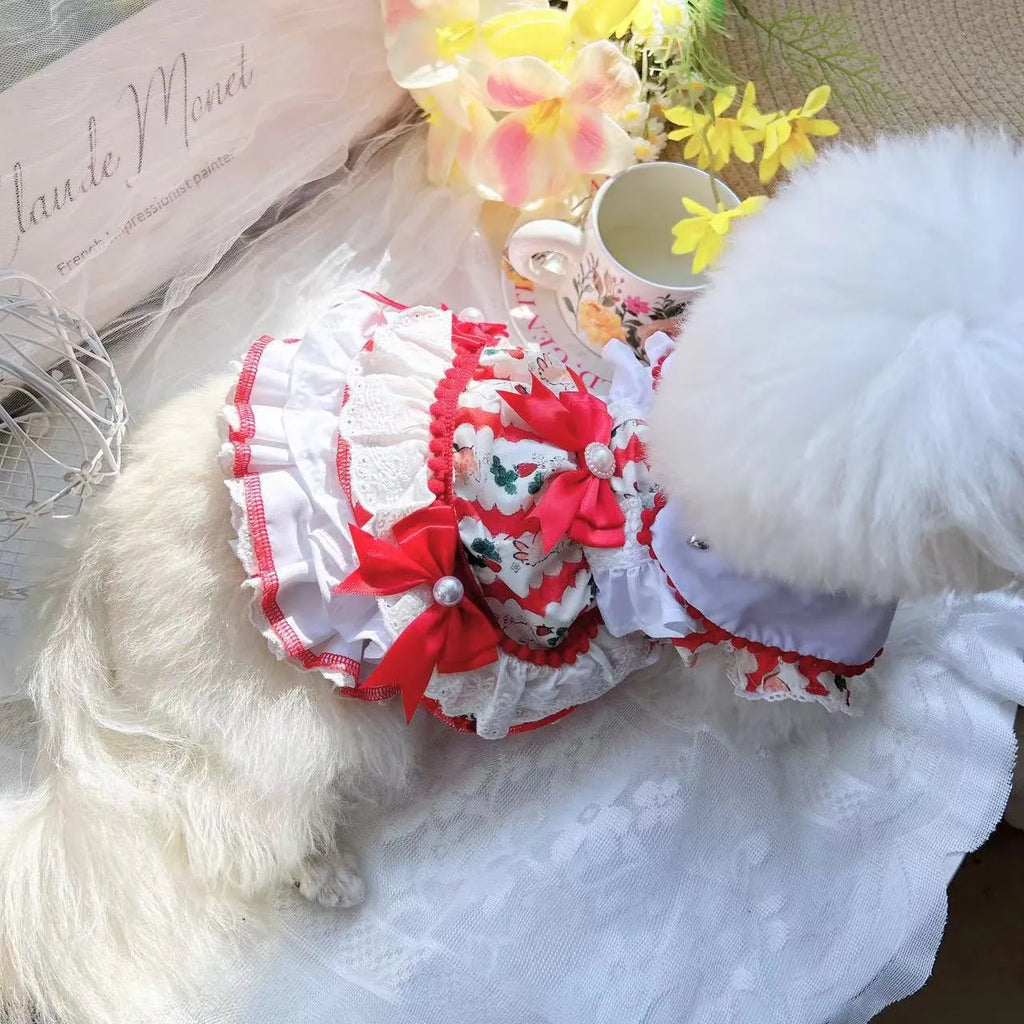 Small dog wearing polyester princess style rabbit skirt clothing for toy breeds