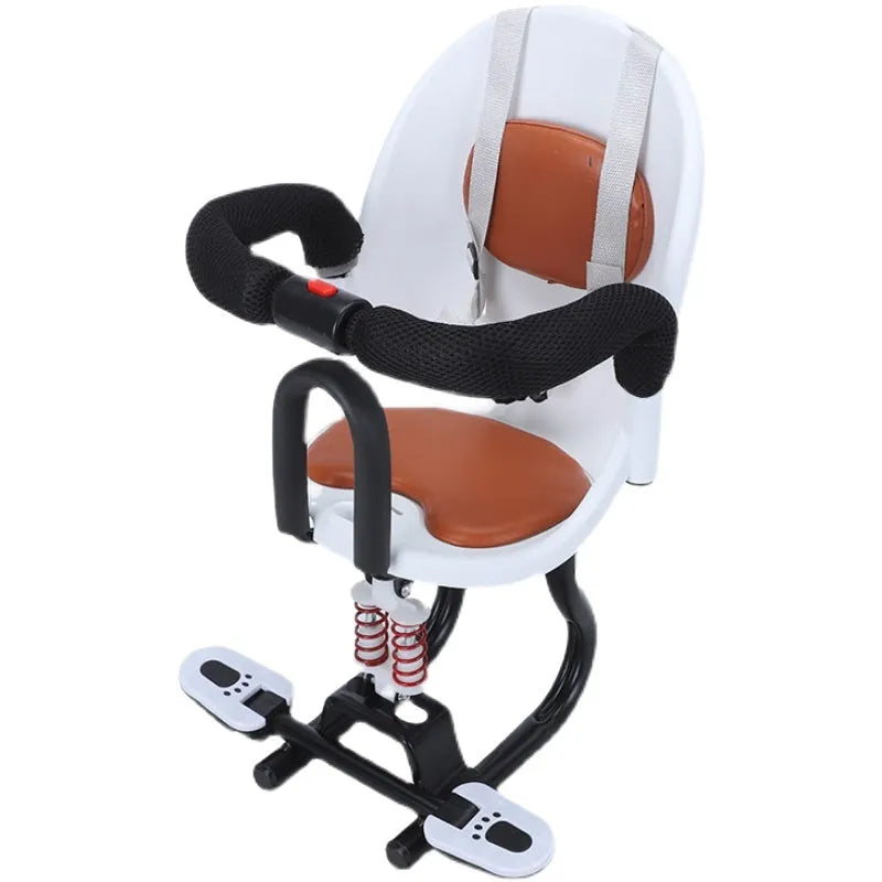 Front baby safety seat attachment for battery scooters with high carbon steel frame