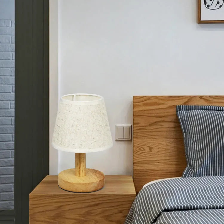 Vintage pleated table lamp with linen shade and bamboo base in Korean style