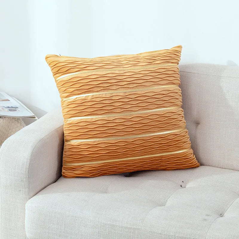 45x45 cm striped velvet cushion cover in wine red colour with plush texture