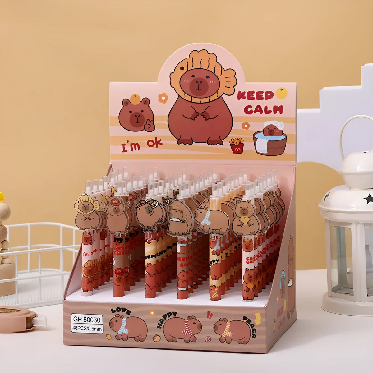 Cartoon bear acrylic paster pressing gel pen set with 48 plastic shell pens in carbon black ink