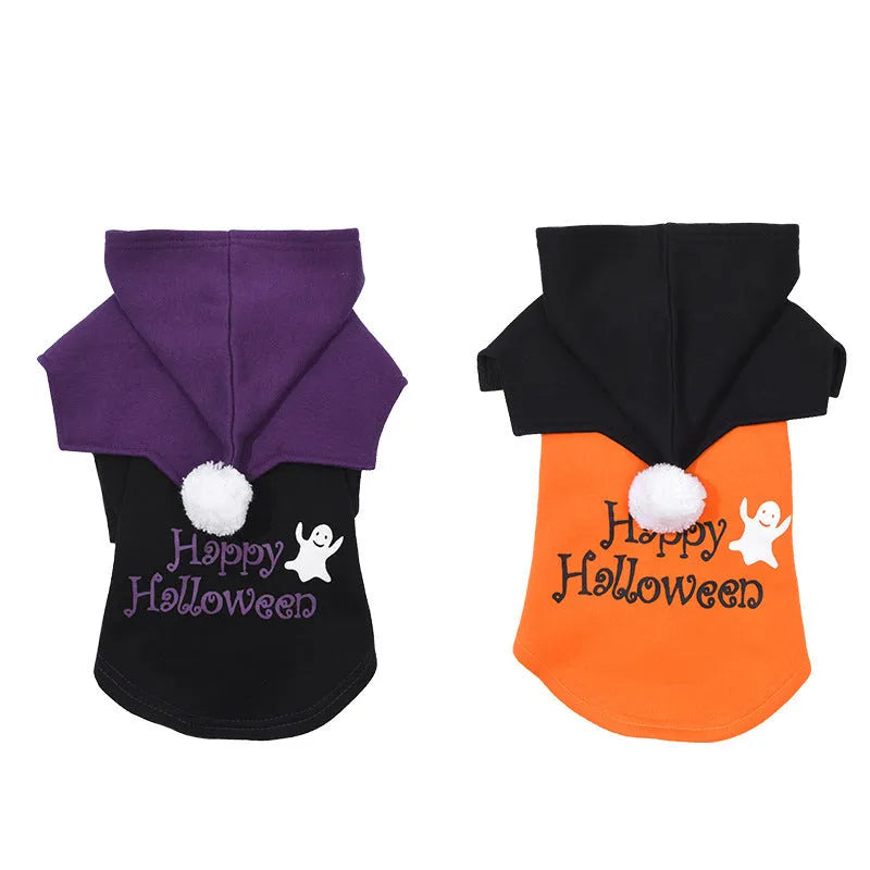 Black and orange Halloween pumpkin dog sweater and shawl set for dogs