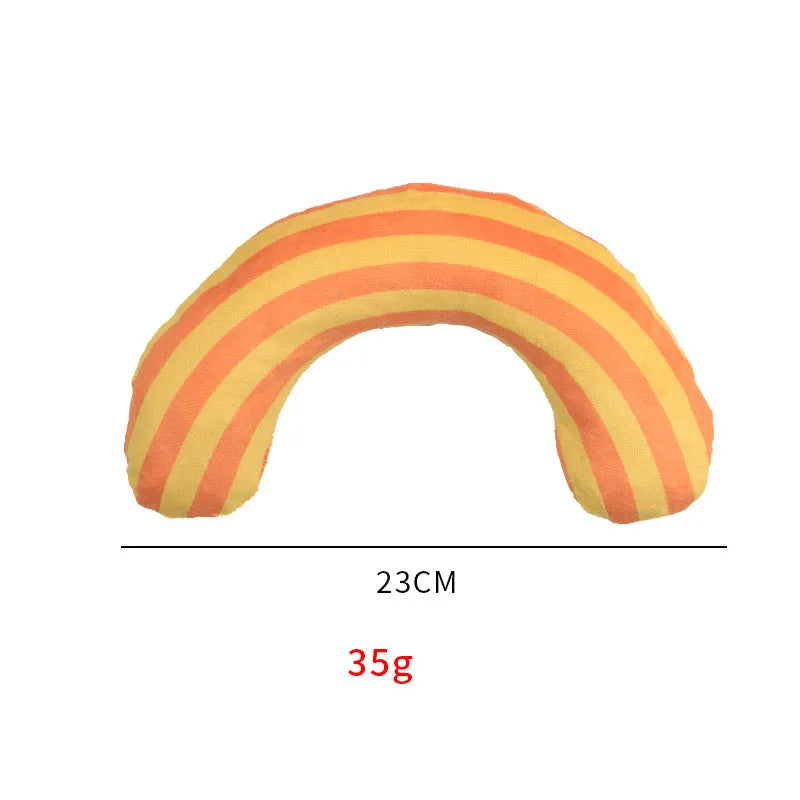 Striped pattern cat pillow toys with noise-making features and built-in catnip in three colour options