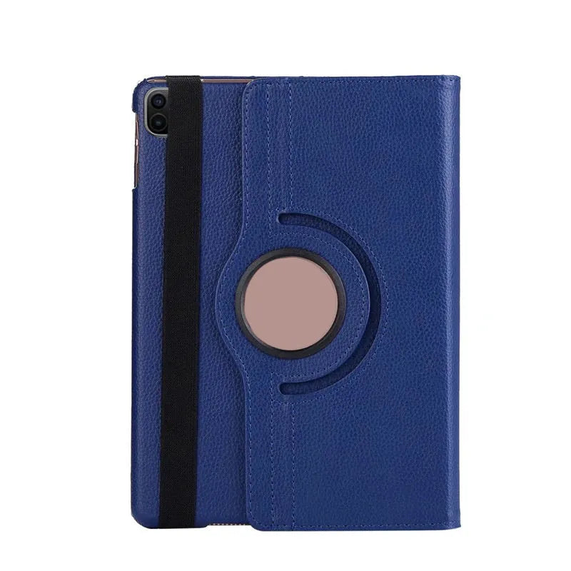 Imitation leather rotating clamshell protective sleeve for iPad, shown in rose red colour.
