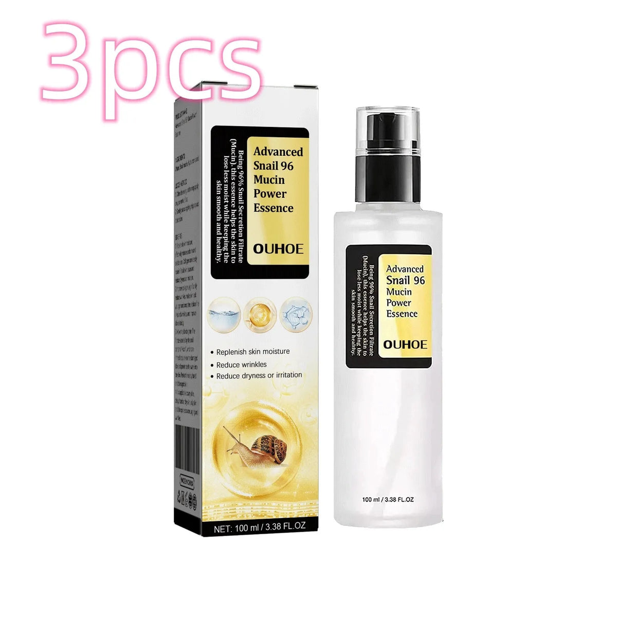 100ml bottle of Snail Mucin Collagen Facial Serum with dropper