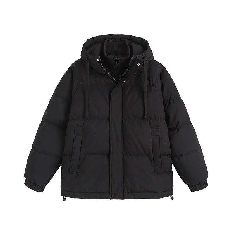 Loose winter cotton-padded coat in mustard yellow colour with side seam pockets