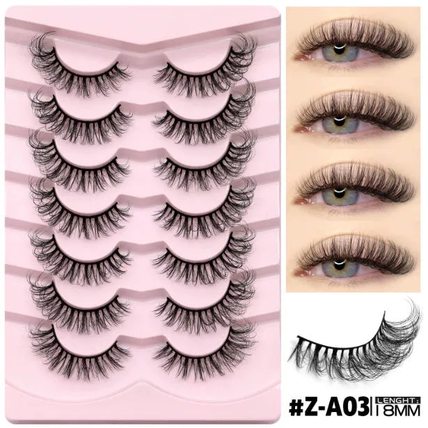 Six styles of natural false eyelashes without eyeliner in artificial fibre construction