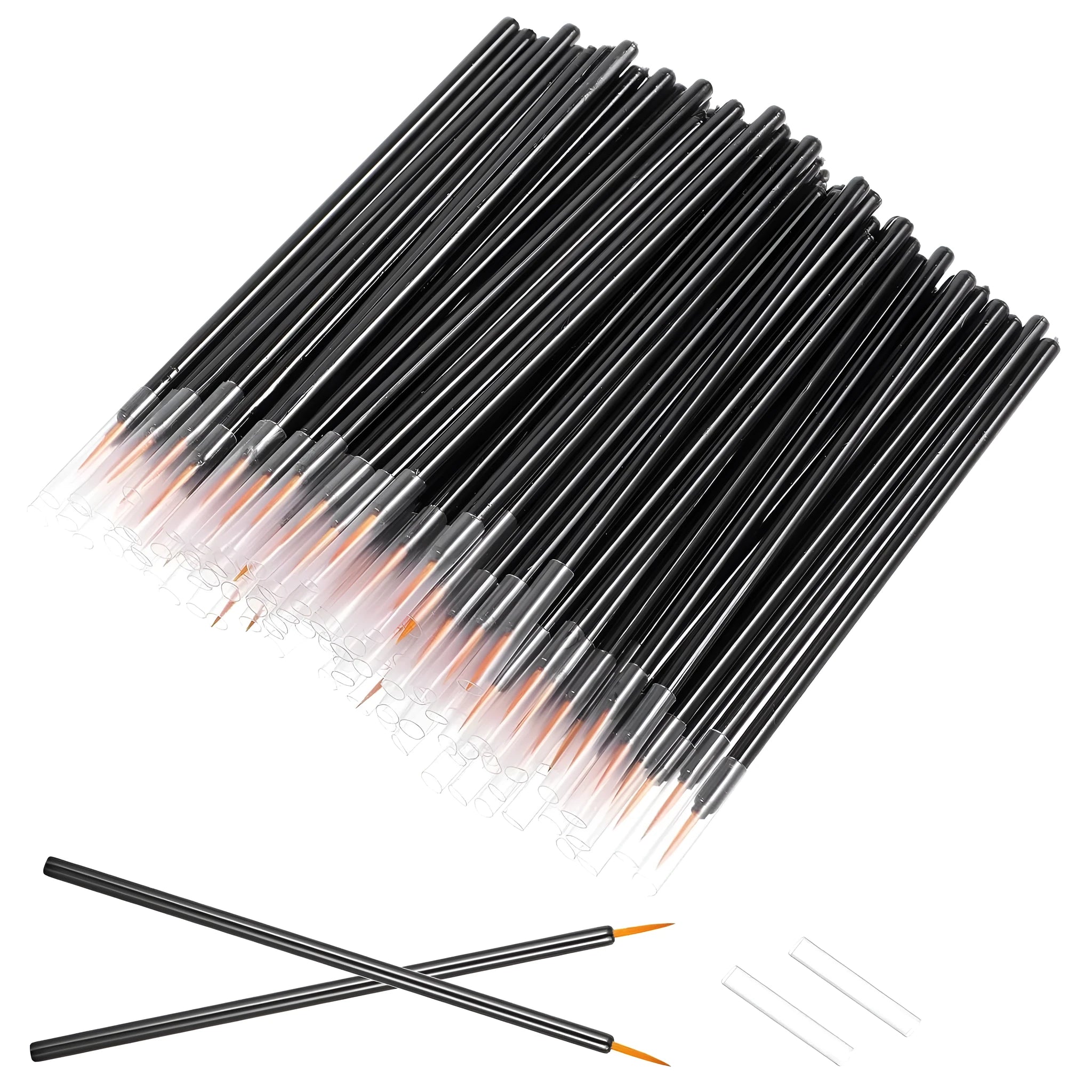 100 disposable black eyeliner brushes with ultra-fine point applicators and protective plastic sleeves
