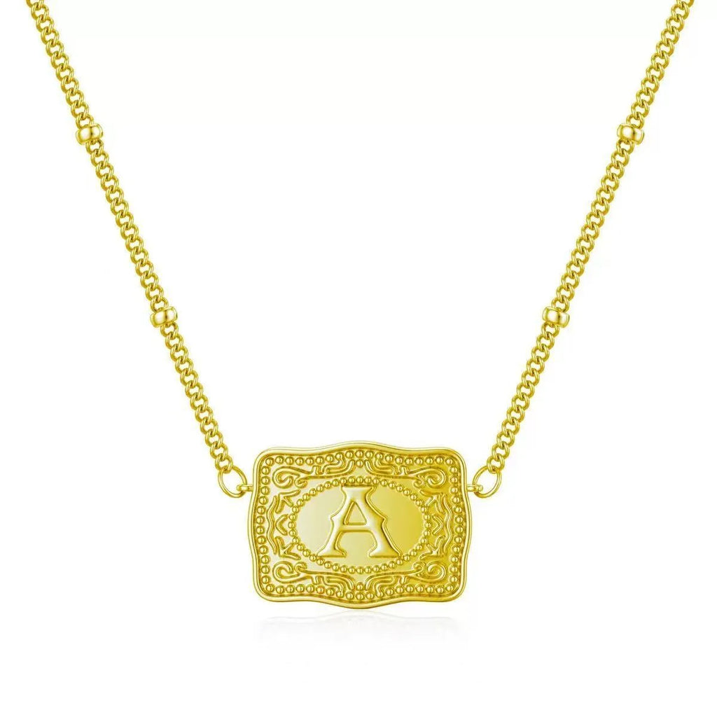 Copper letter necklace with single initial pendant in gold or white K electroplated finish