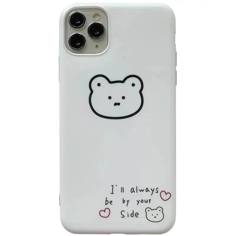 Soft silicone iPhone case with a Korean bear cartoon design on the back.