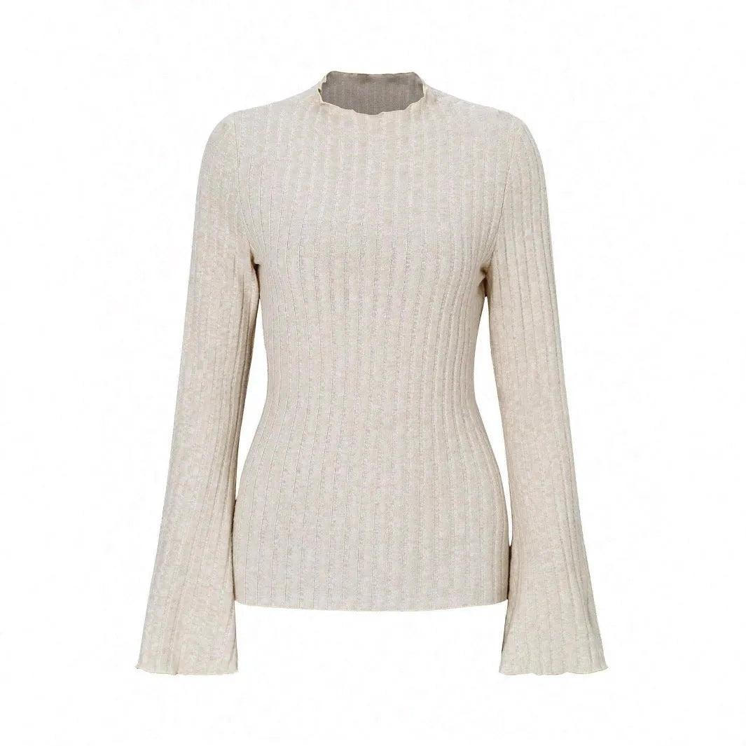 Long sleeve slim fit pullover top with lantern sleeves in black brushed polyester fabric