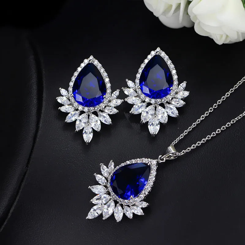 Wedding jewellery set with multi-strand beaded necklace, bracelet and earrings in blue, red and white colour options