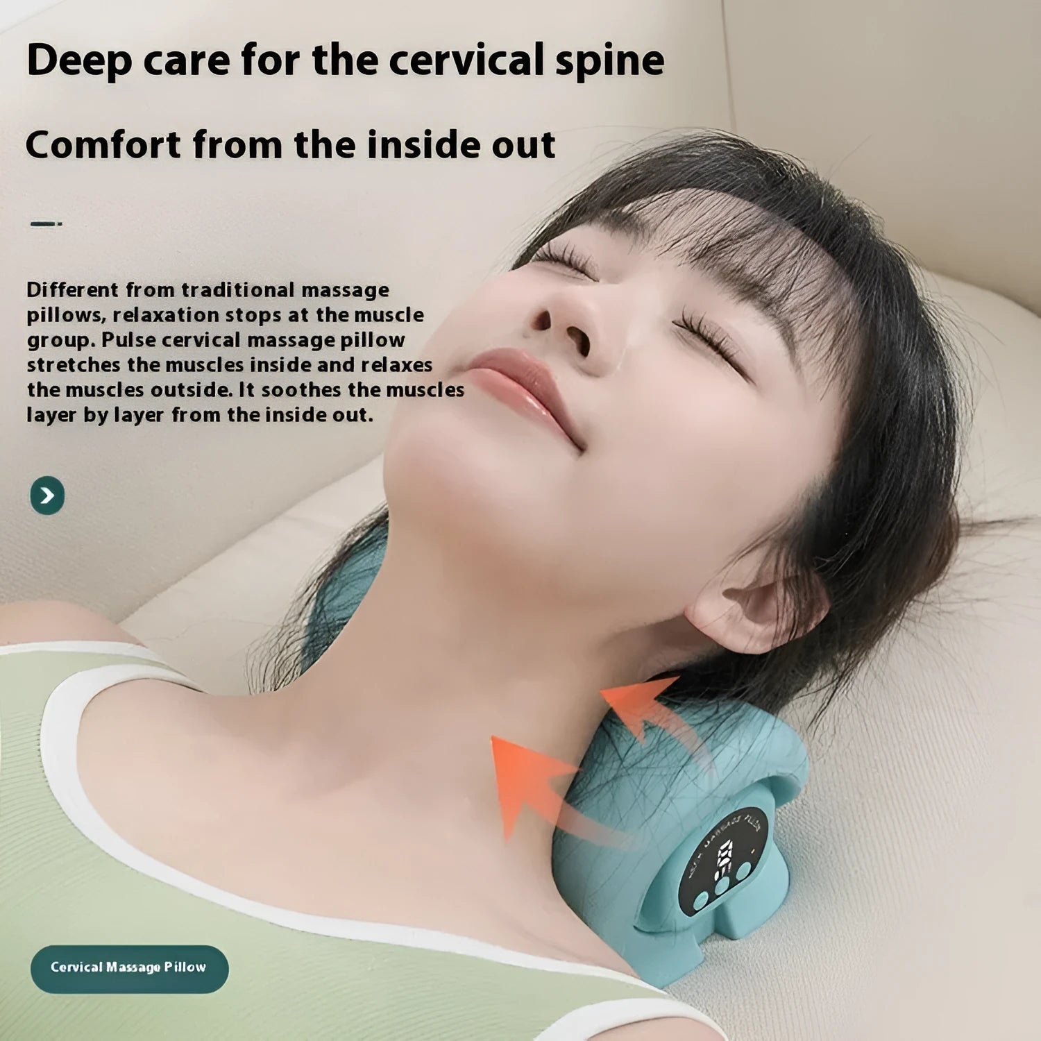 Blue-green portable EMS and hot compress massage pillow for shoulders and neck