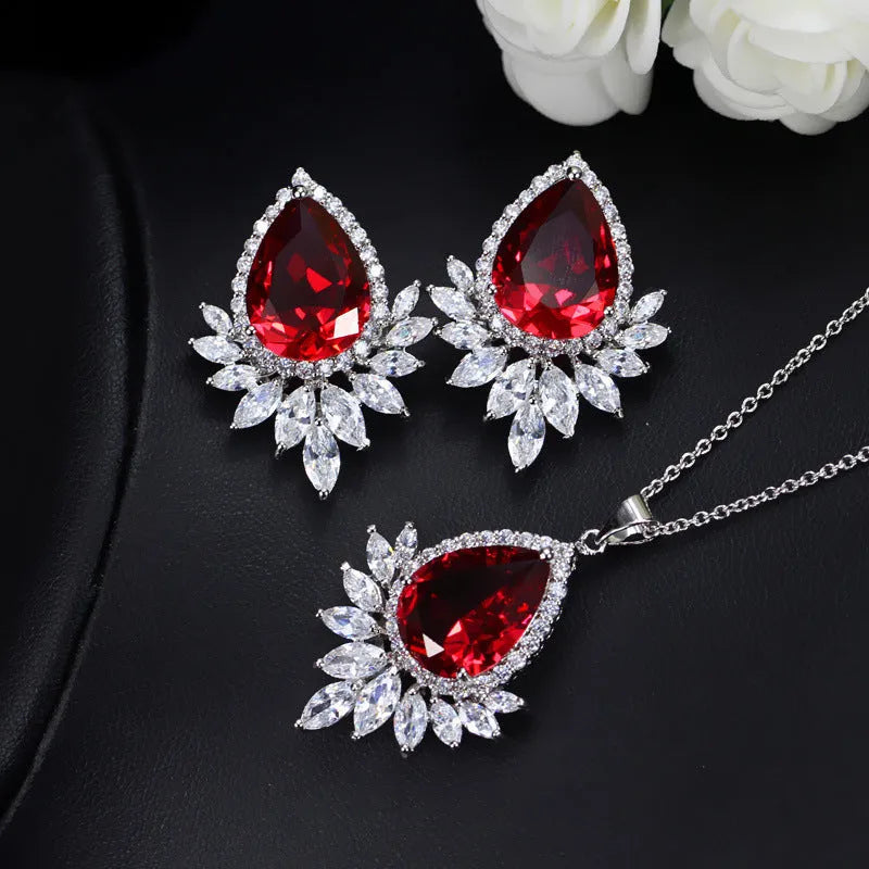 Wedding jewellery set with multi-strand beaded necklace, bracelet and earrings in blue, red and white colour options
