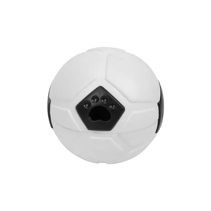 Orange and white TPR dog toy ball for chewing, showing hollow and tooth cleaning stick styles.