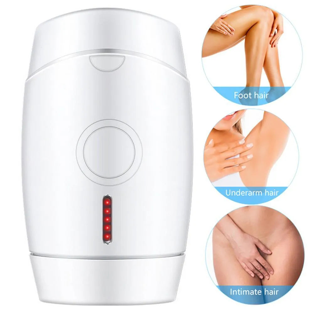 White home laser hair removal device with LCD display and five adjustment buttons